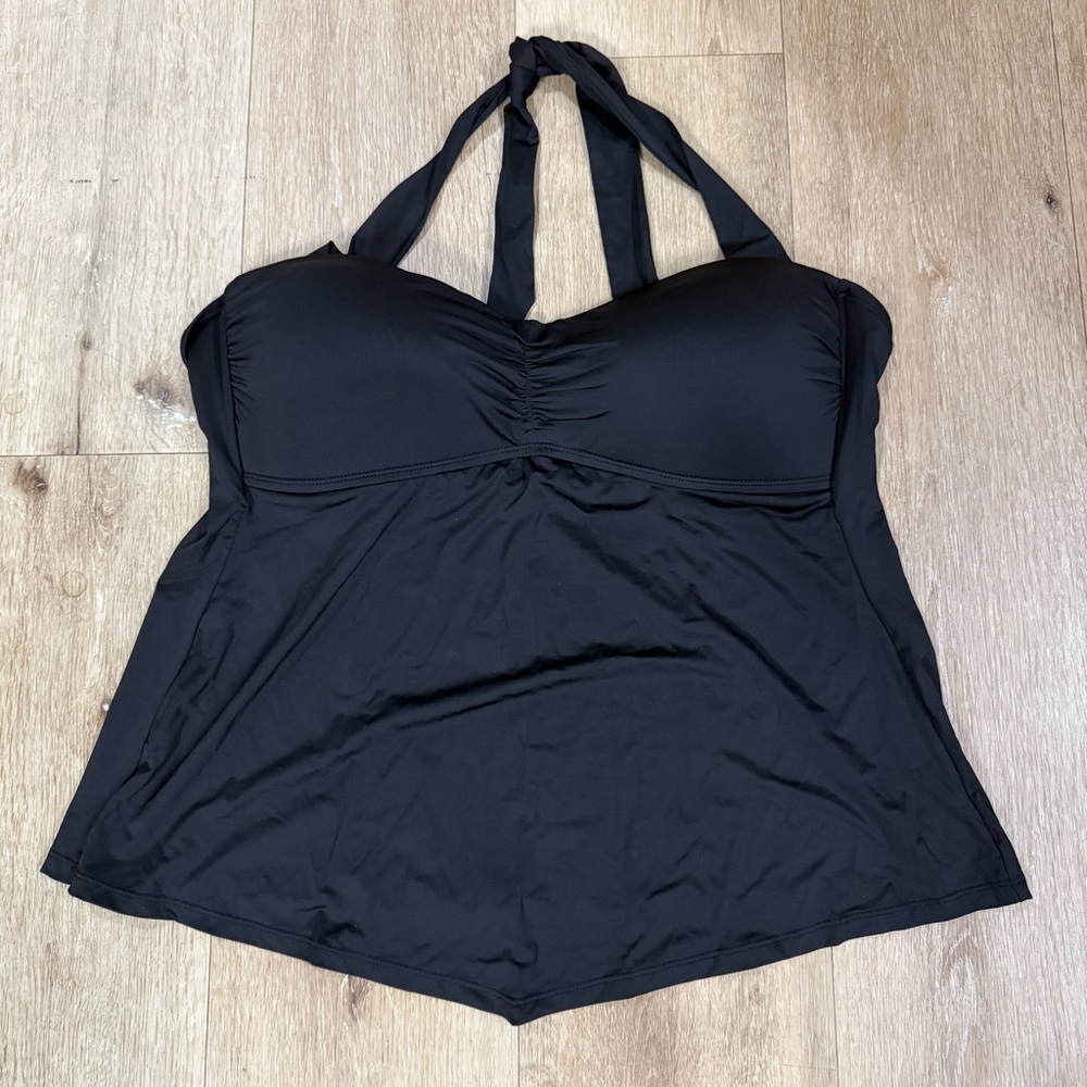 Black Halter One-Piece Swim Tankini Top